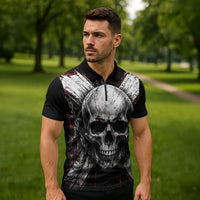 Generation X Skull Zipper Polo Shirt Distressed Heavy Metal Grunge