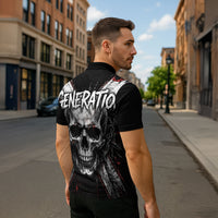 Generation X Skull Zipper Polo Shirt Distressed Heavy Metal Grunge
