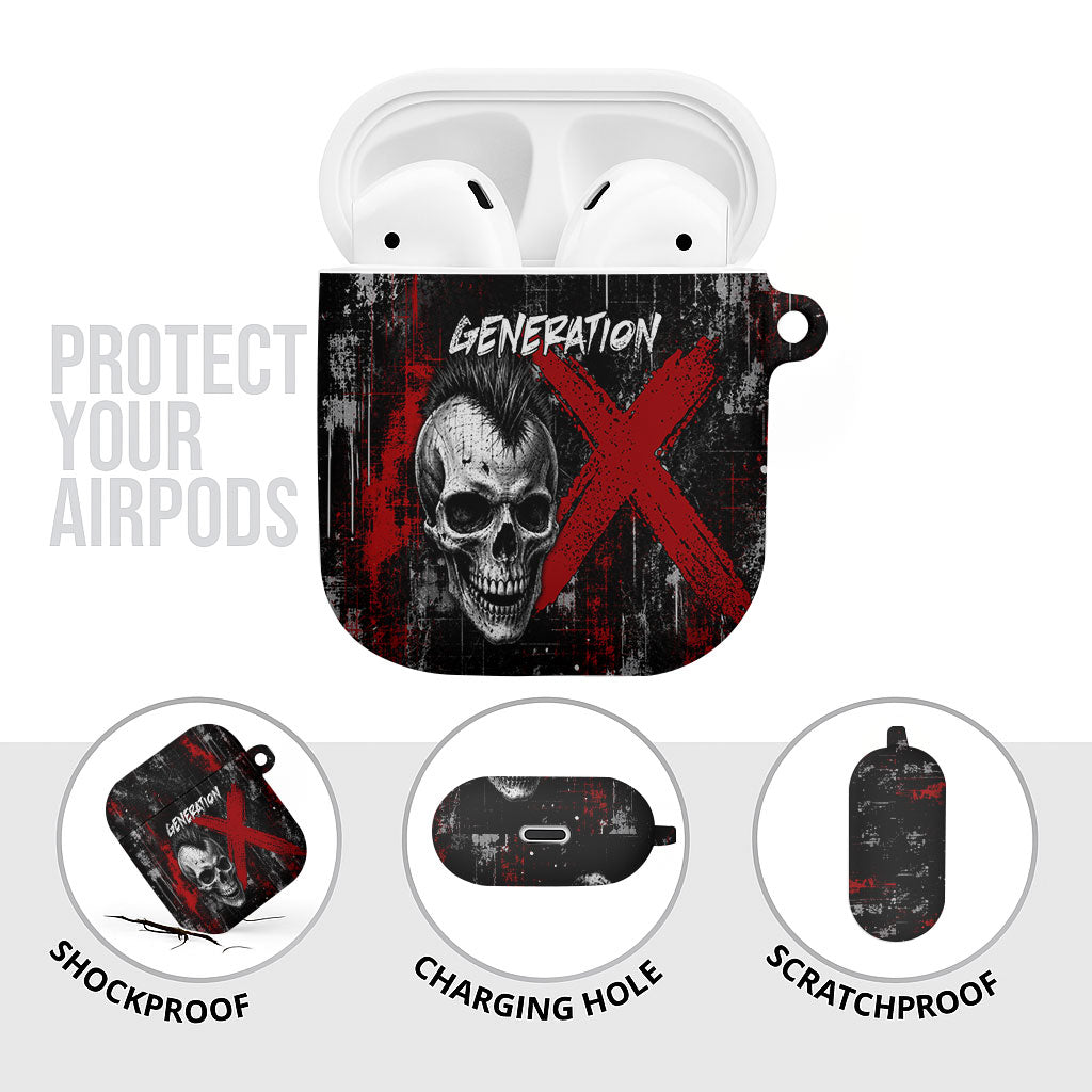 Generation X Mohawk Skull AirPods Case Distressed Punk Rock Grunge