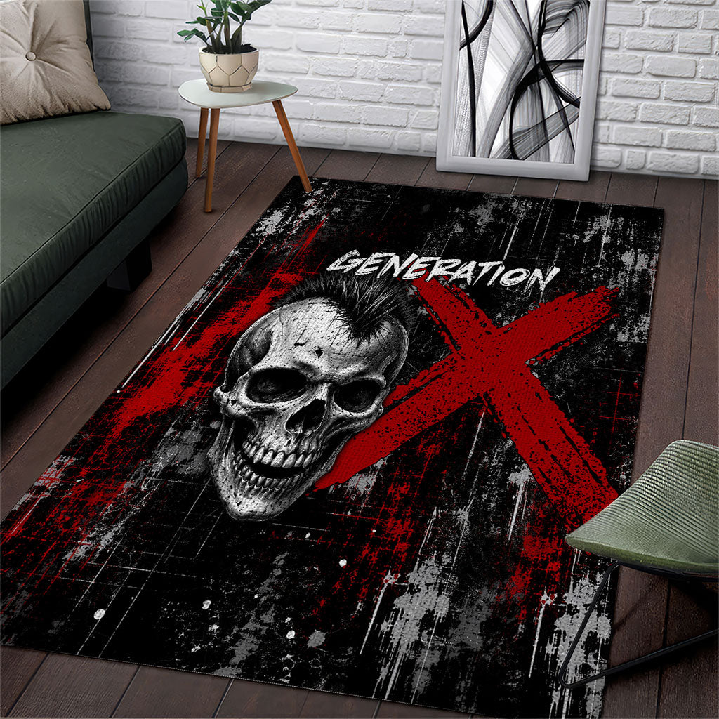 Generation X Mohawk Skull Area Rug Distressed Punk Rock Grunge