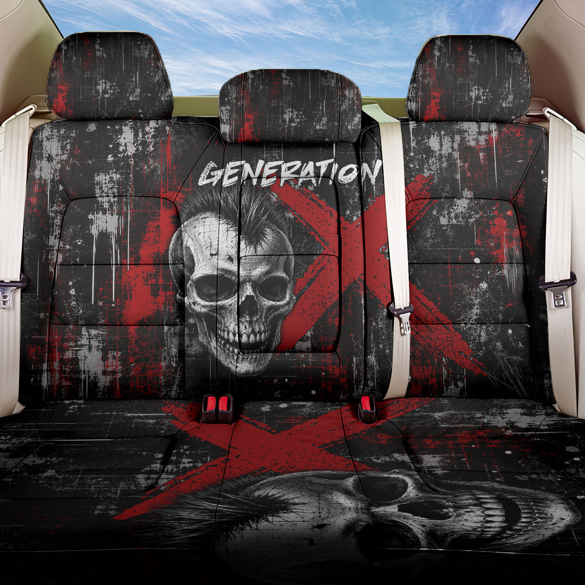 Generation X Mohawk Skull Back Car Seat Cover Distressed Punk Rock Grunge