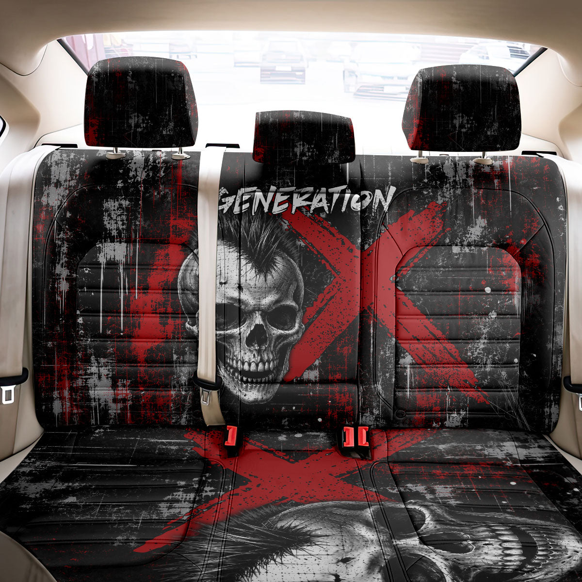 Generation X Mohawk Skull Back Car Seat Cover Distressed Punk Rock Grunge