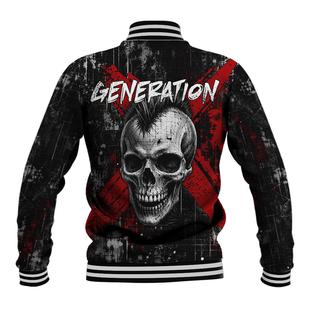 Generation X Mohawk Skull Baseball Jacket Distressed Punk Rock Grunge