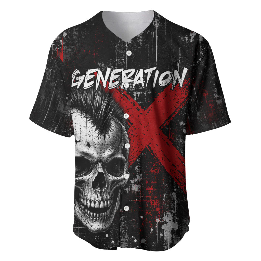 Generation X Mohawk Skull Baseball Jersey Distressed Punk Rock Grunge