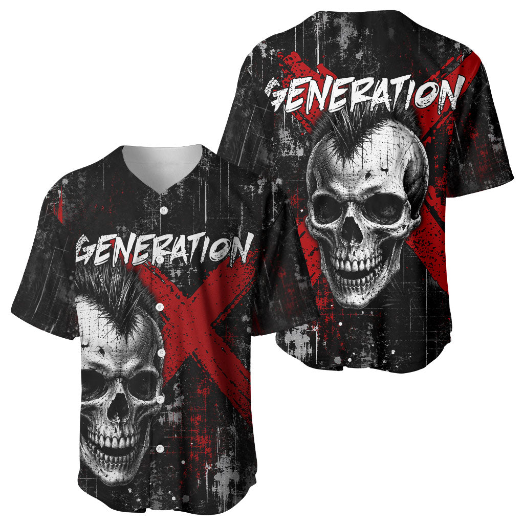 Generation X Mohawk Skull Baseball Jersey Distressed Punk Rock Grunge