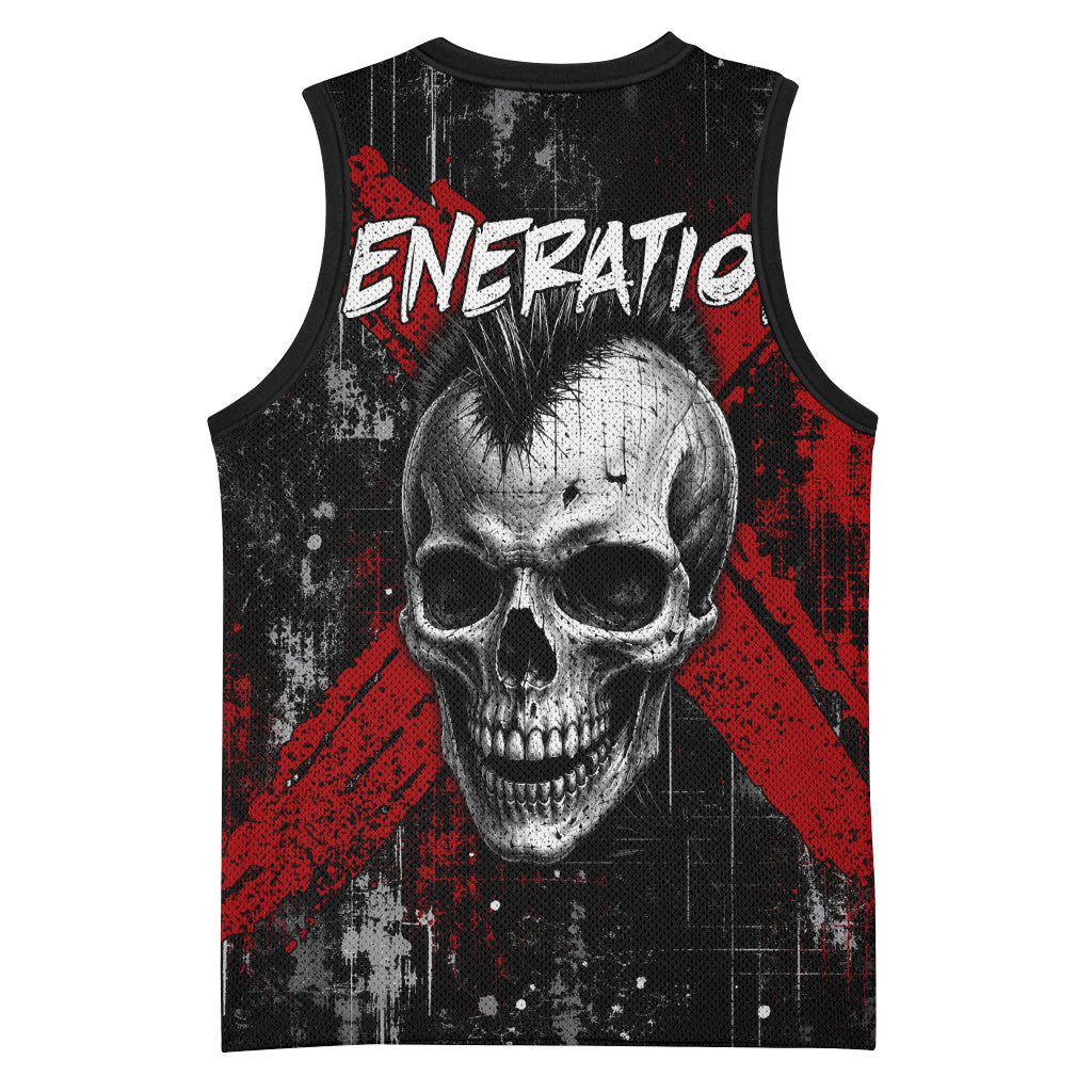 Generation X Mohawk Skull Basketball Jersey Distressed Punk Rock Grunge