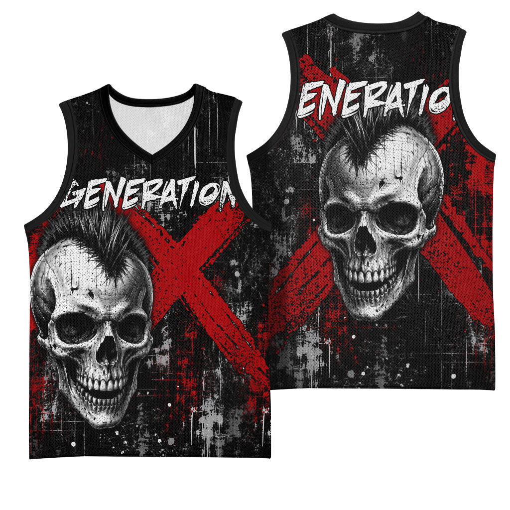Generation X Mohawk Skull Basketball Jersey Distressed Punk Rock Grunge