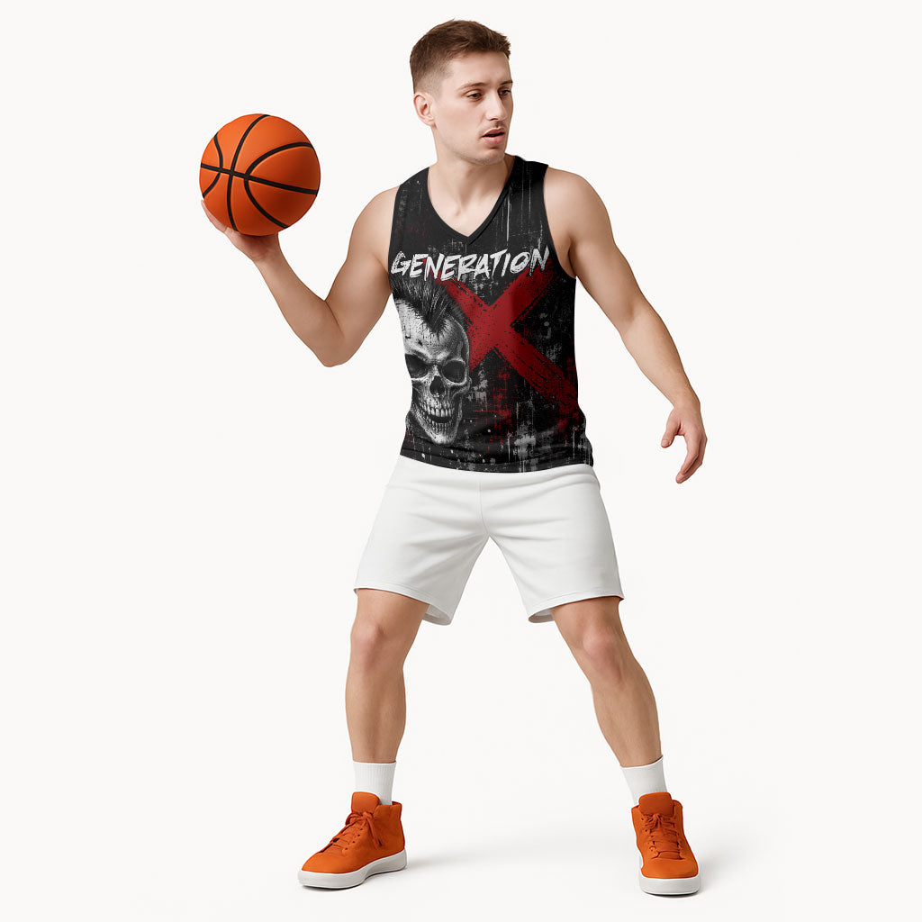 Generation X Mohawk Skull Basketball Jersey Distressed Punk Rock Grunge
