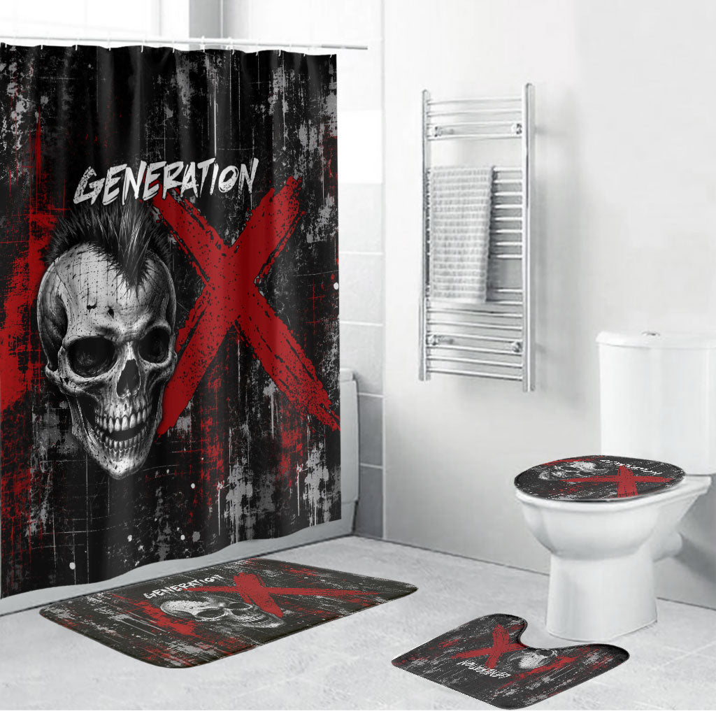 Generation X Mohawk Skull Bathroom Set Distressed Punk Rock Grunge