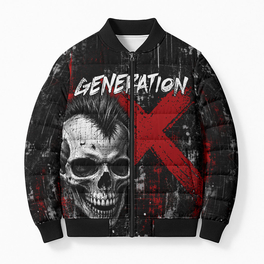 Generation X Mohawk Skull Bomber Puffer Jacket Distressed Punk Rock Grunge
