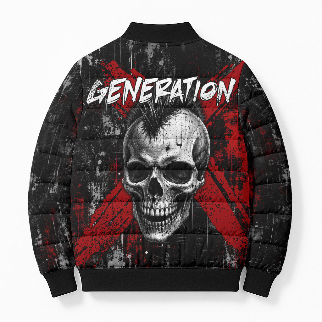 Generation X Mohawk Skull Bomber Puffer Jacket Distressed Punk Rock Grunge