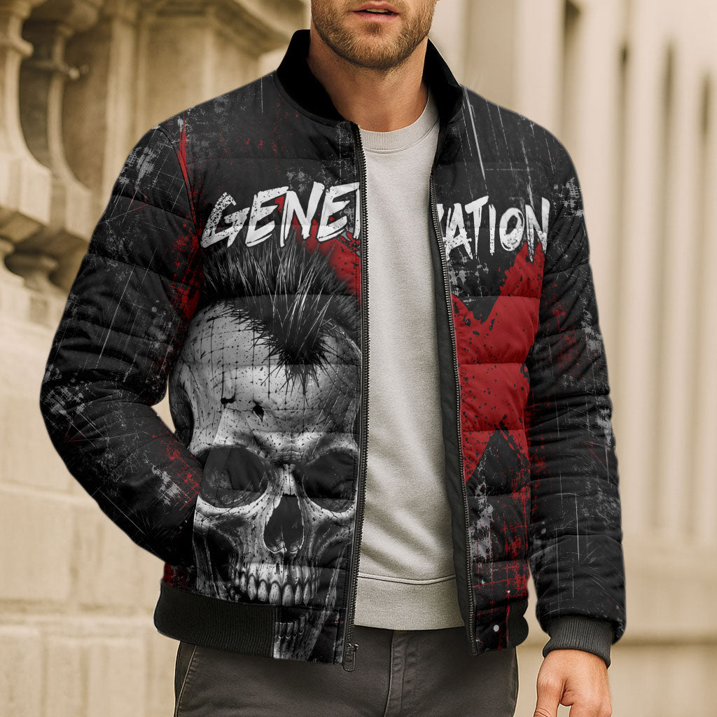 Generation X Mohawk Skull Bomber Puffer Jacket Distressed Punk Rock Grunge
