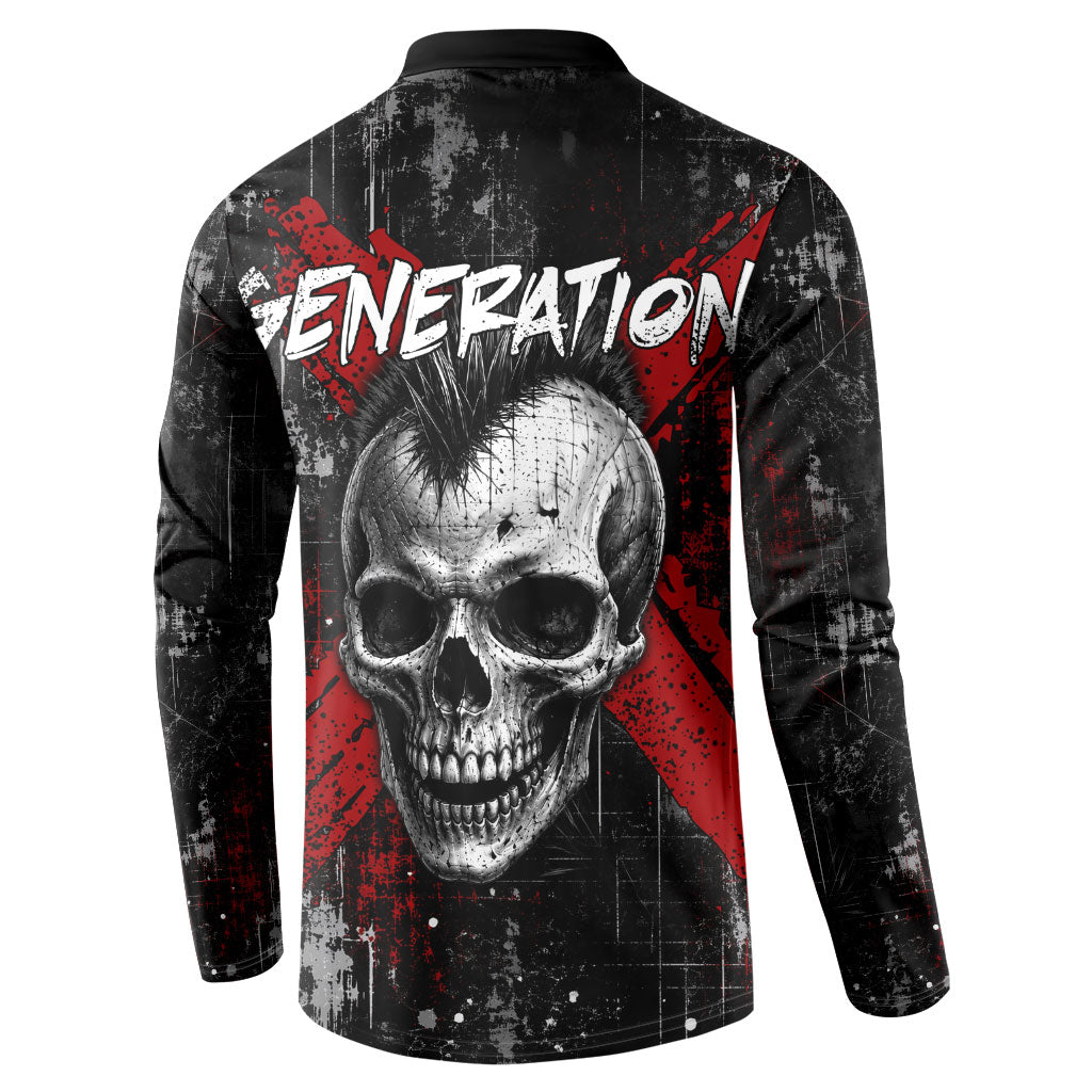 Generation X Mohawk Skull Button Sweatshirt Distressed Punk Rock Grunge