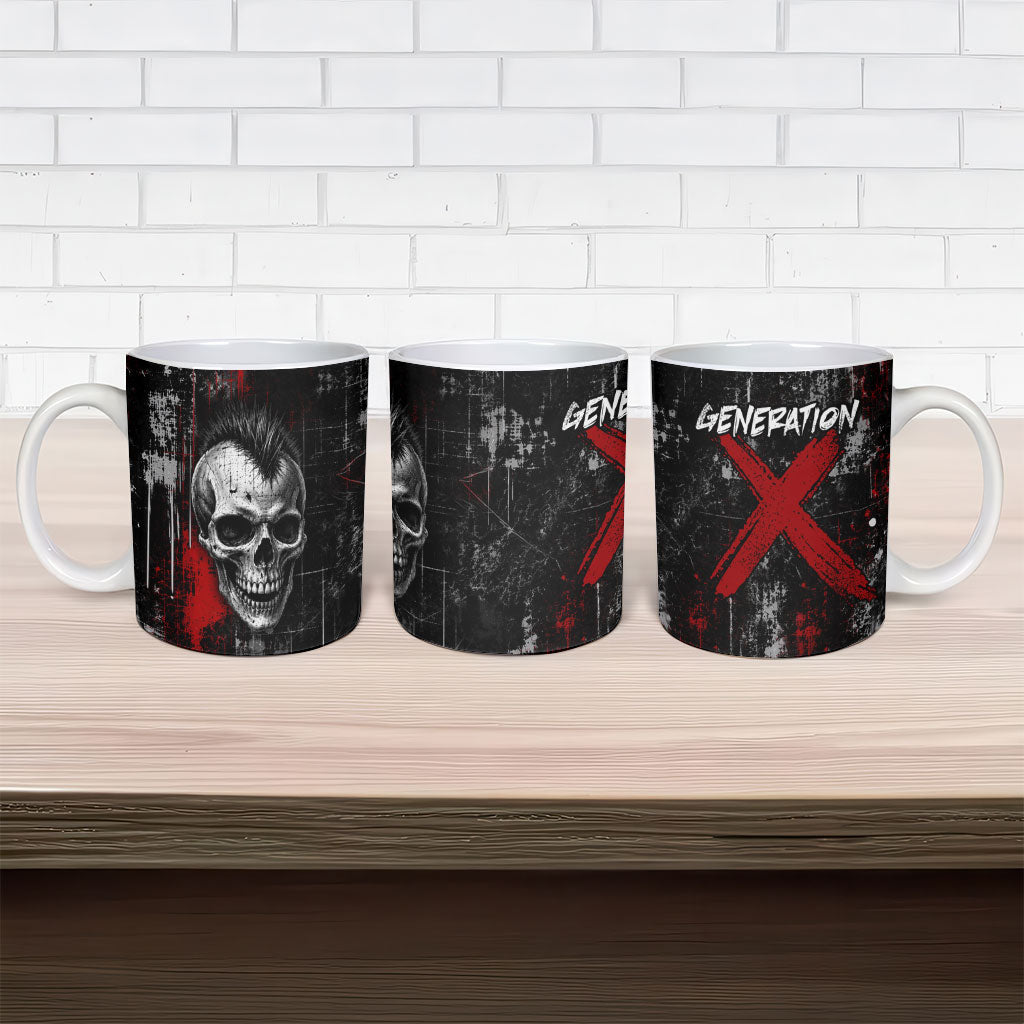 Generation X Mohawk Skull Ceramic Mug Distressed Punk Rock Grunge
