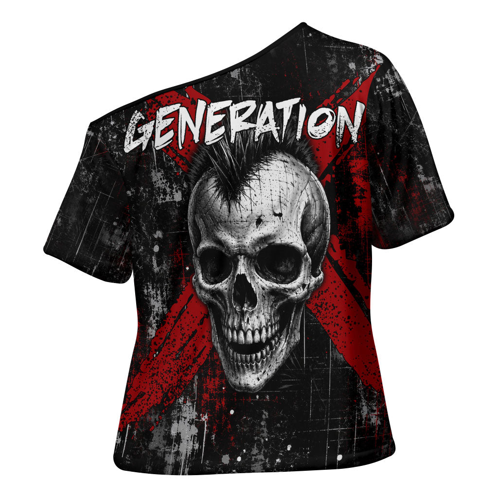 Generation X Mohawk Skull Cross Shoulder Shirt Distressed Punk Rock Grunge