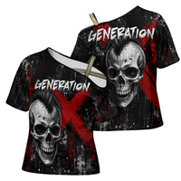Generation X Mohawk Skull Cross Shoulder Shirt Distressed Punk Rock Grunge