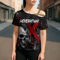Generation X Mohawk Skull Cross Shoulder Shirt Distressed Punk Rock Grunge