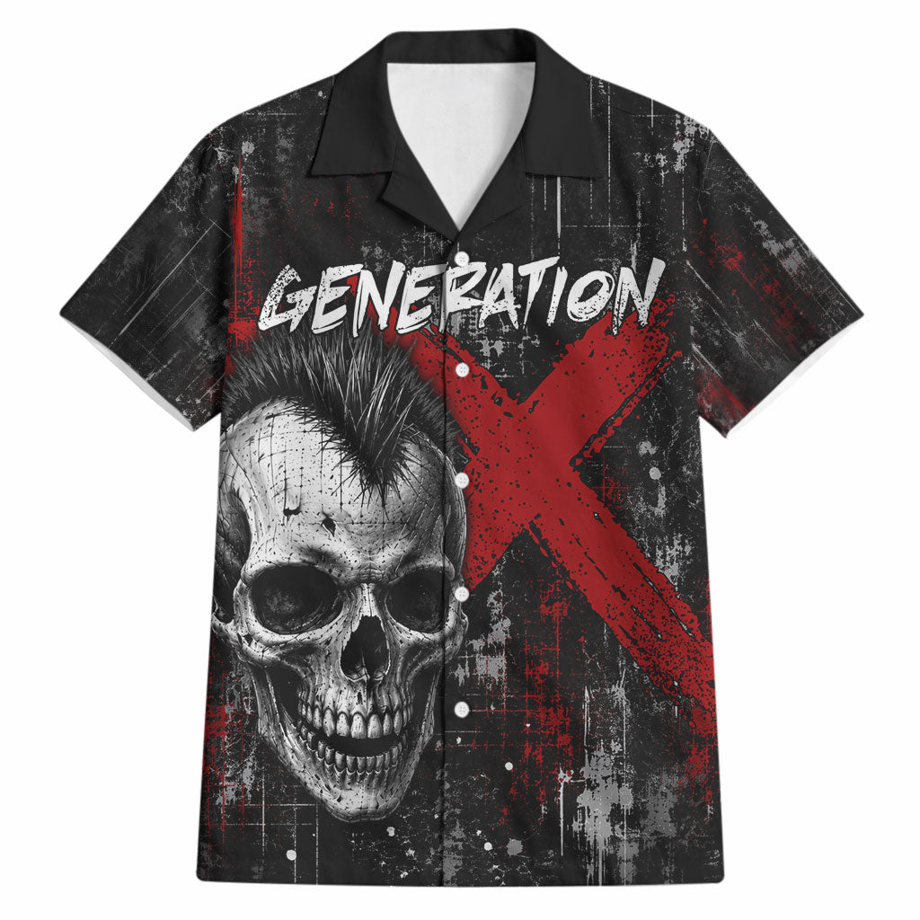 Generation X Mohawk Skull Hawaiian Shirt Distressed Punk Rock Grunge