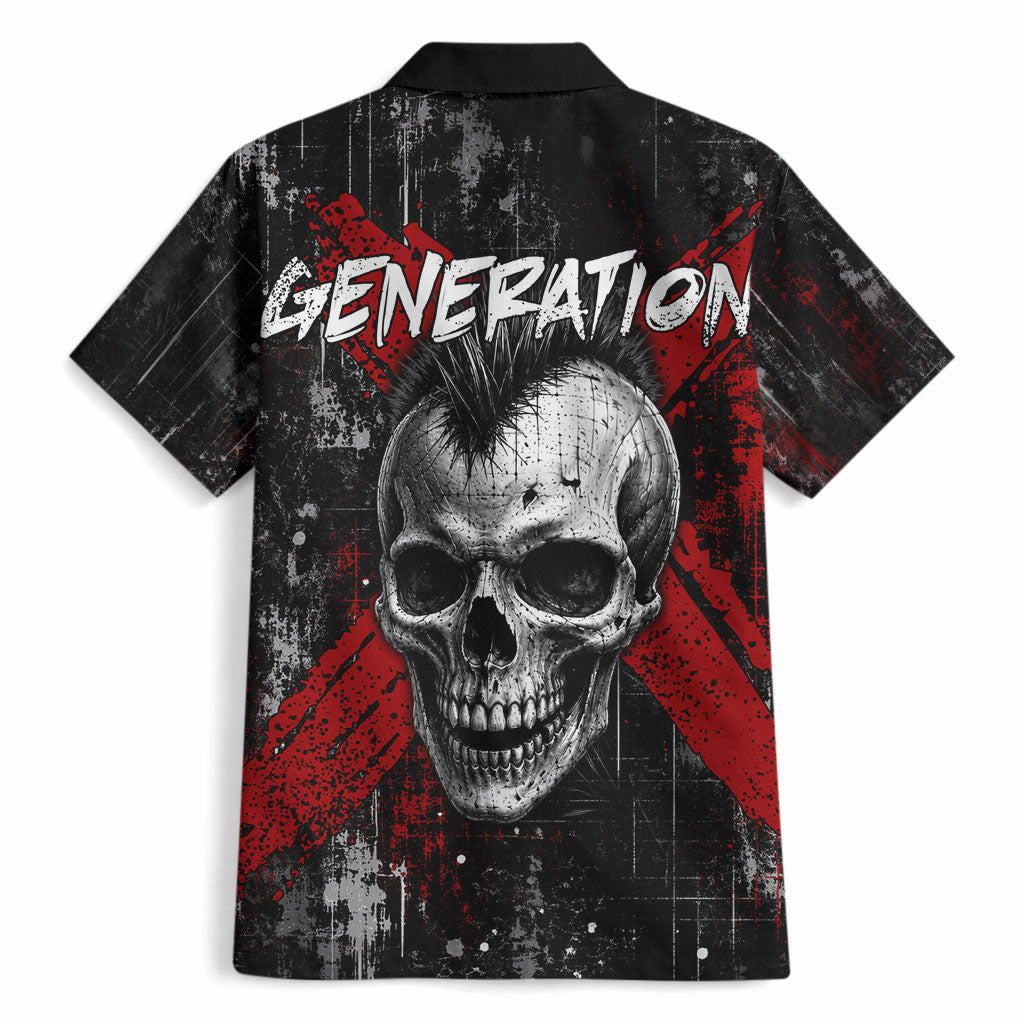 Generation X Mohawk Skull Hawaiian Shirt Distressed Punk Rock Grunge