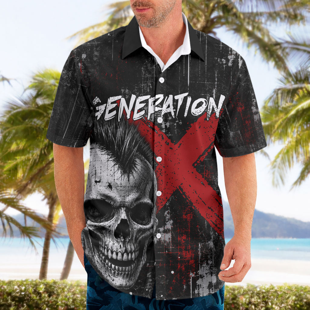 Generation X Mohawk Skull Hawaiian Shirt Distressed Punk Rock Grunge