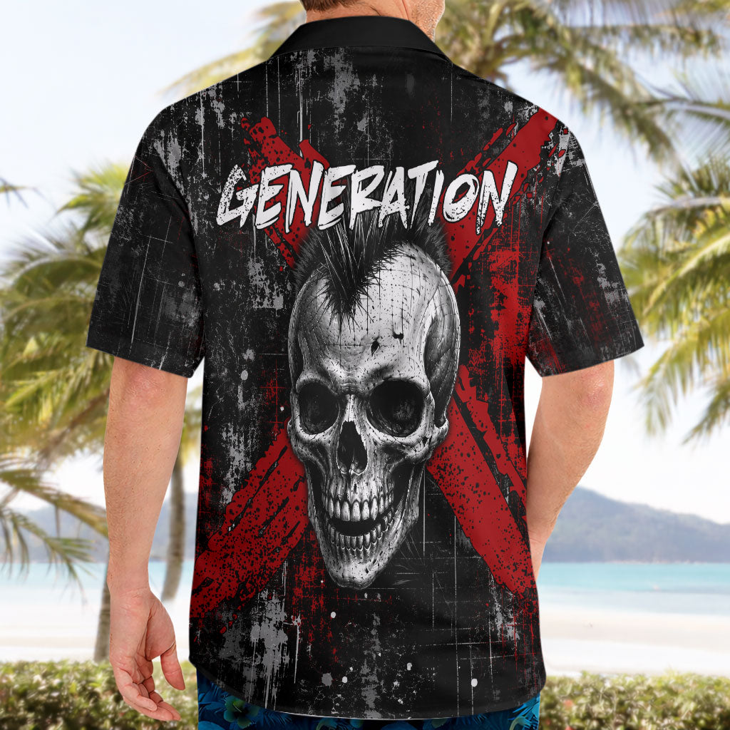 Generation X Mohawk Skull Hawaiian Shirt Distressed Punk Rock Grunge
