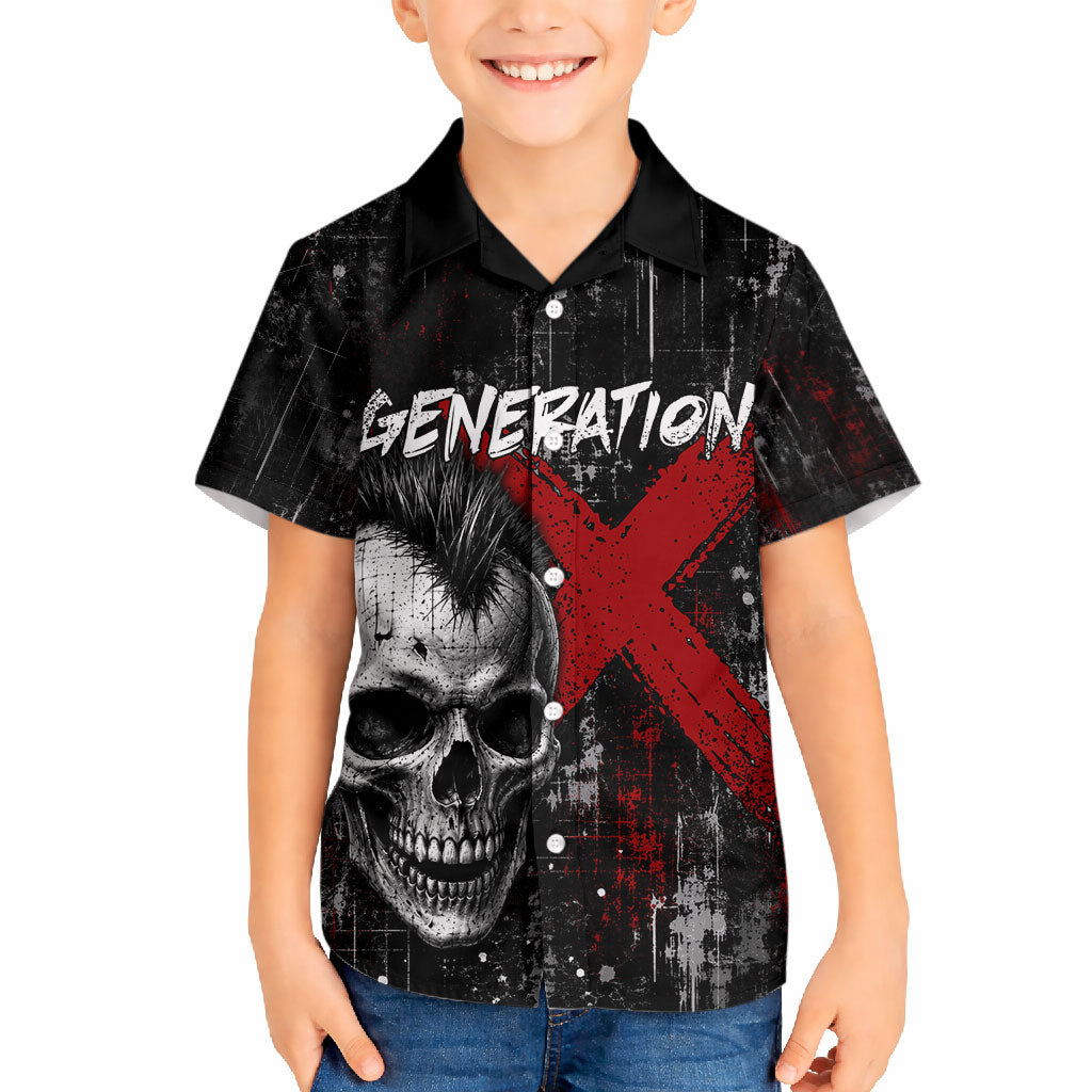Generation X Mohawk Skull Hawaiian Shirt Distressed Punk Rock Grunge