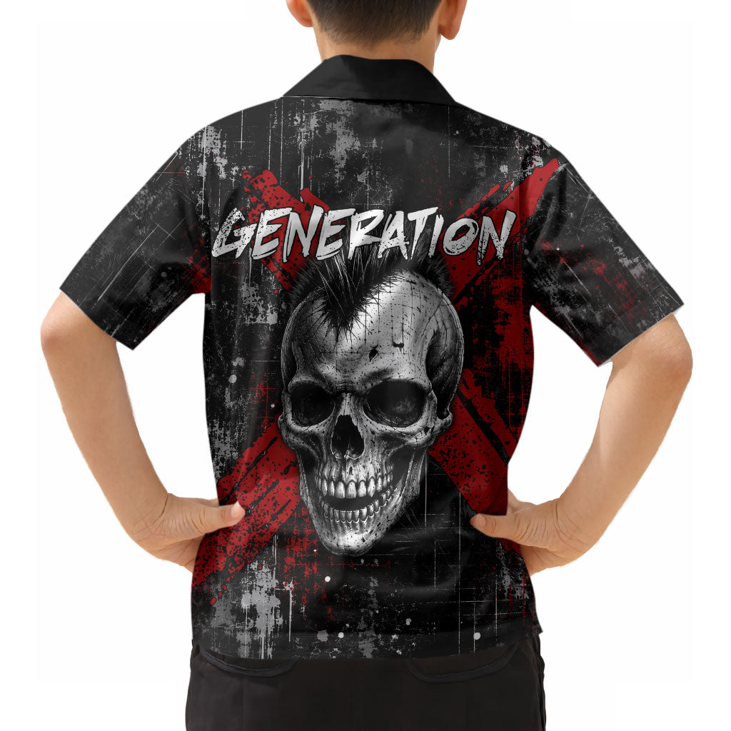Generation X Mohawk Skull Hawaiian Shirt Distressed Punk Rock Grunge