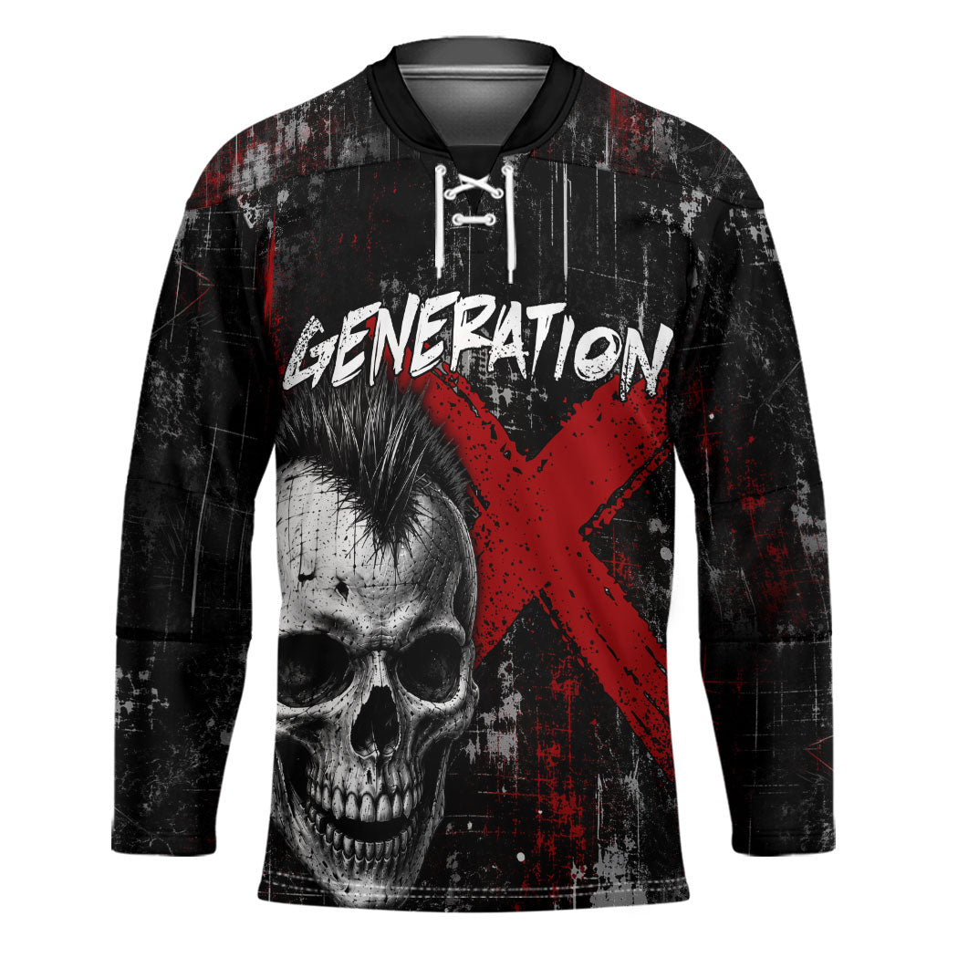 Generation X Mohawk Skull Hockey Jersey Distressed Punk Rock Grunge
