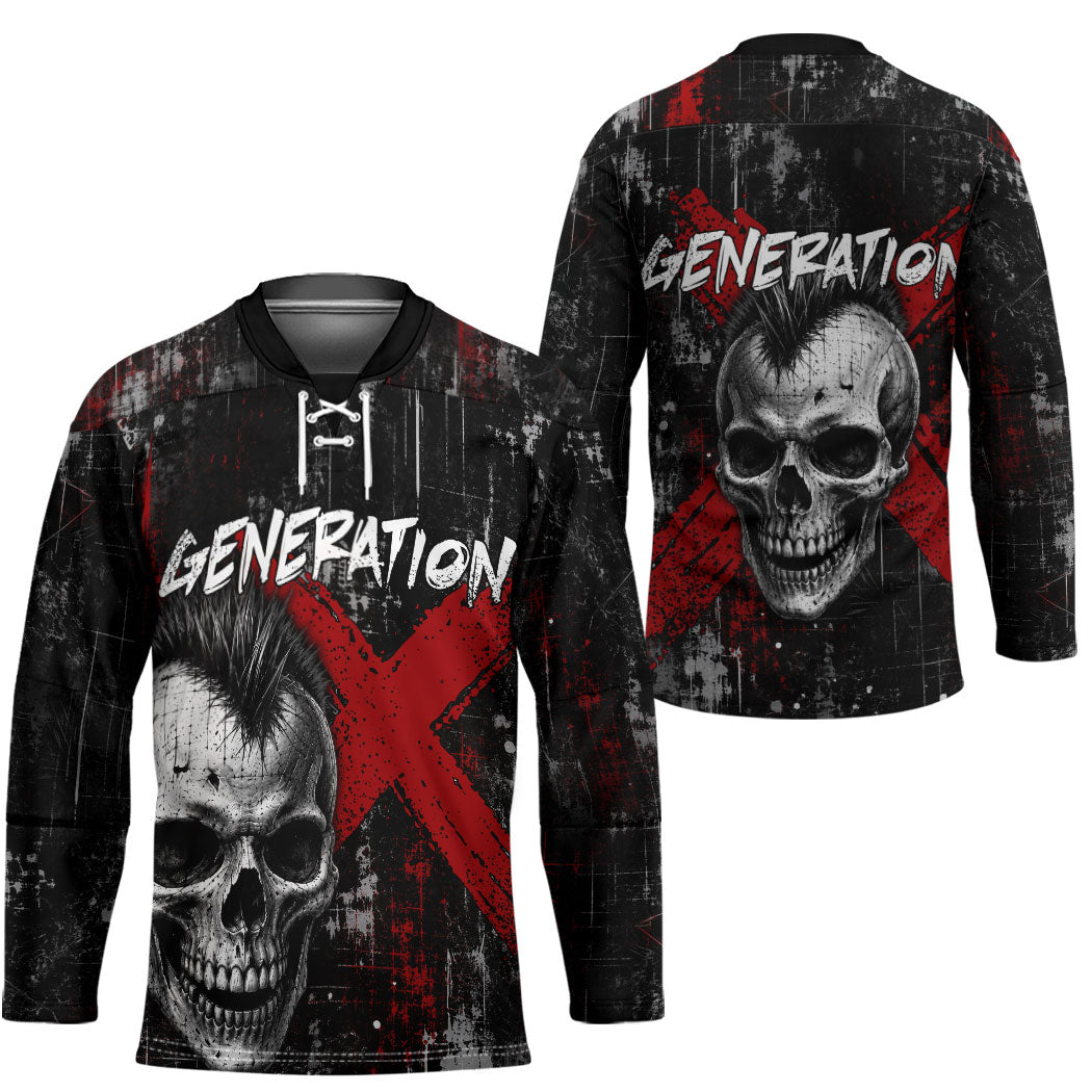 Generation X Mohawk Skull Hockey Jersey Distressed Punk Rock Grunge