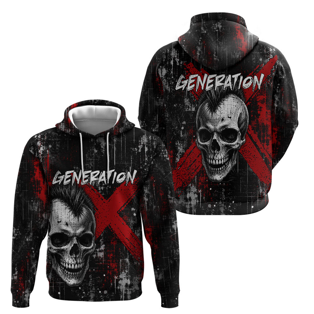 Generation X Mohawk Skull Hoodie Distressed Punk Rock Grunge