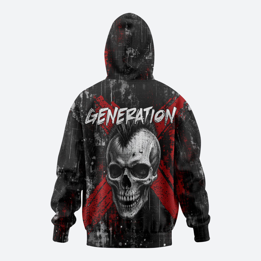 Generation X Mohawk Skull Hoodie Distressed Punk Rock Grunge