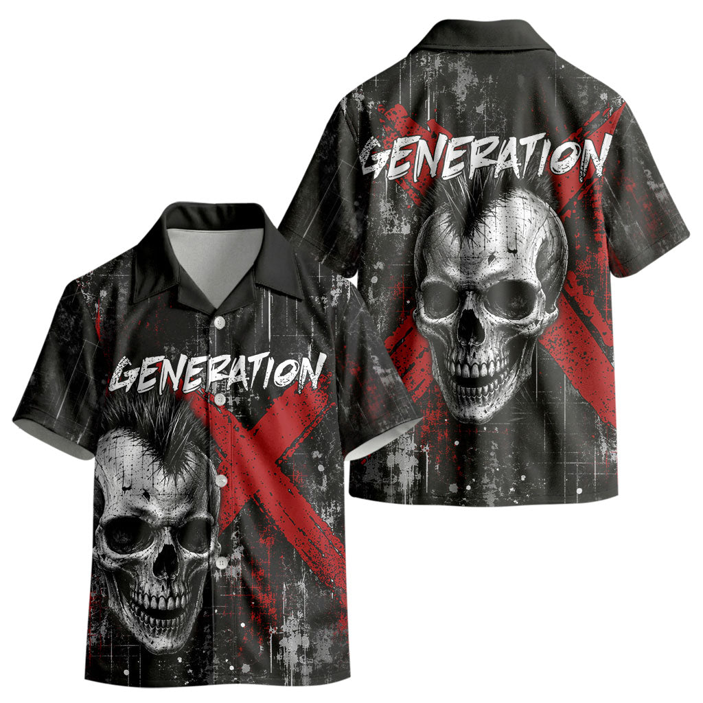 Generation X Mohawk Skull Kid Hawaiian Shirt Distressed Punk Rock Grunge
