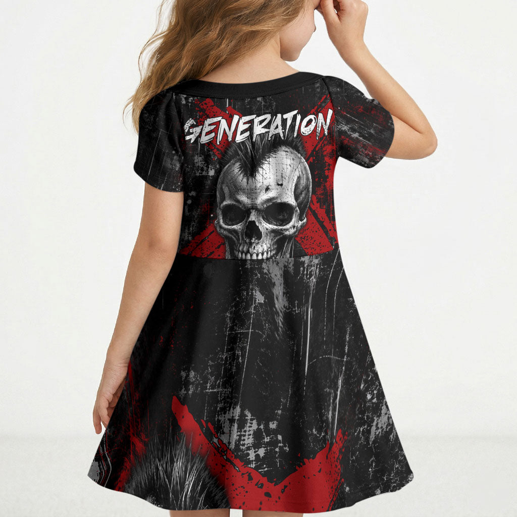 Generation X Mohawk Skull Kid Short Sleeve Dress Distressed Punk Rock Grunge