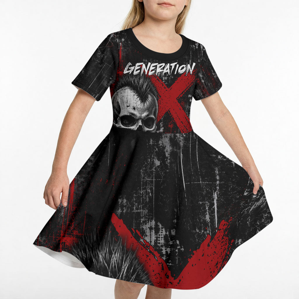Generation X Mohawk Skull Kid Short Sleeve Dress Distressed Punk Rock Grunge