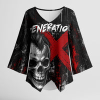 Generation X Mohawk Skull Kimono Sleeve Blouse Distressed Punk Rock Grunge