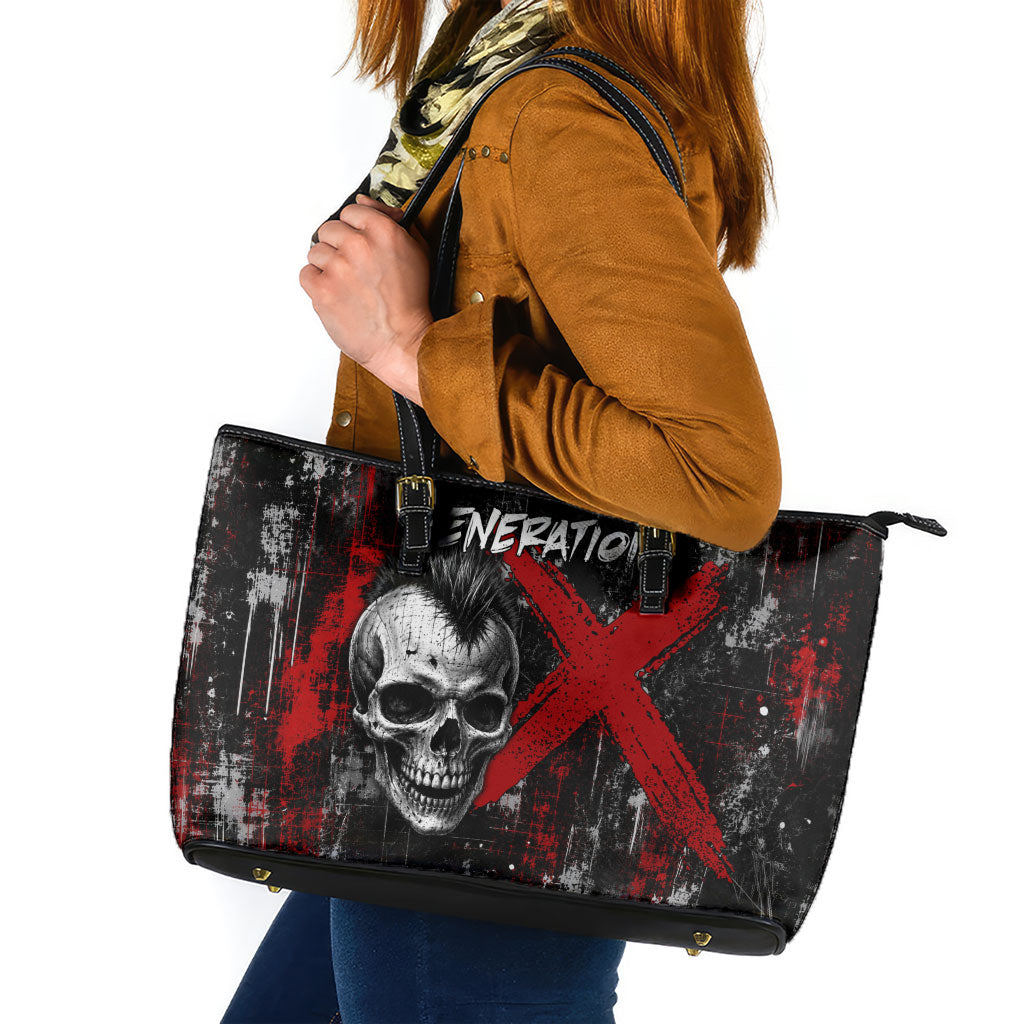 Generation X Mohawk Skull Leather Tote Bag Distressed Punk Rock Grunge