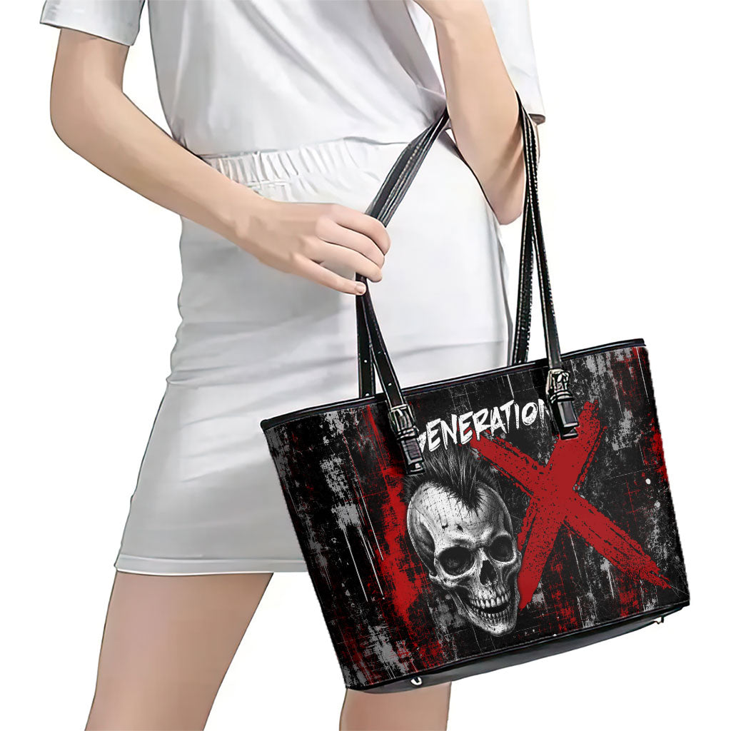 Generation X Mohawk Skull Leather Tote Bag Distressed Punk Rock Grunge