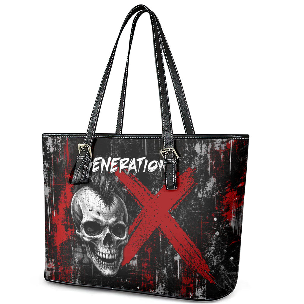Generation X Mohawk Skull Leather Tote Bag Distressed Punk Rock Grunge