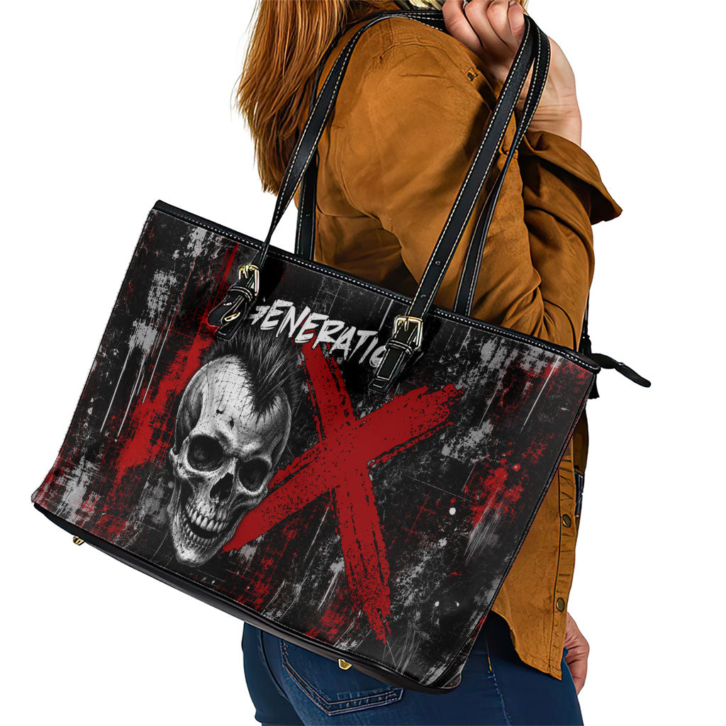 Generation X Mohawk Skull Leather Tote Bag Distressed Punk Rock Grunge