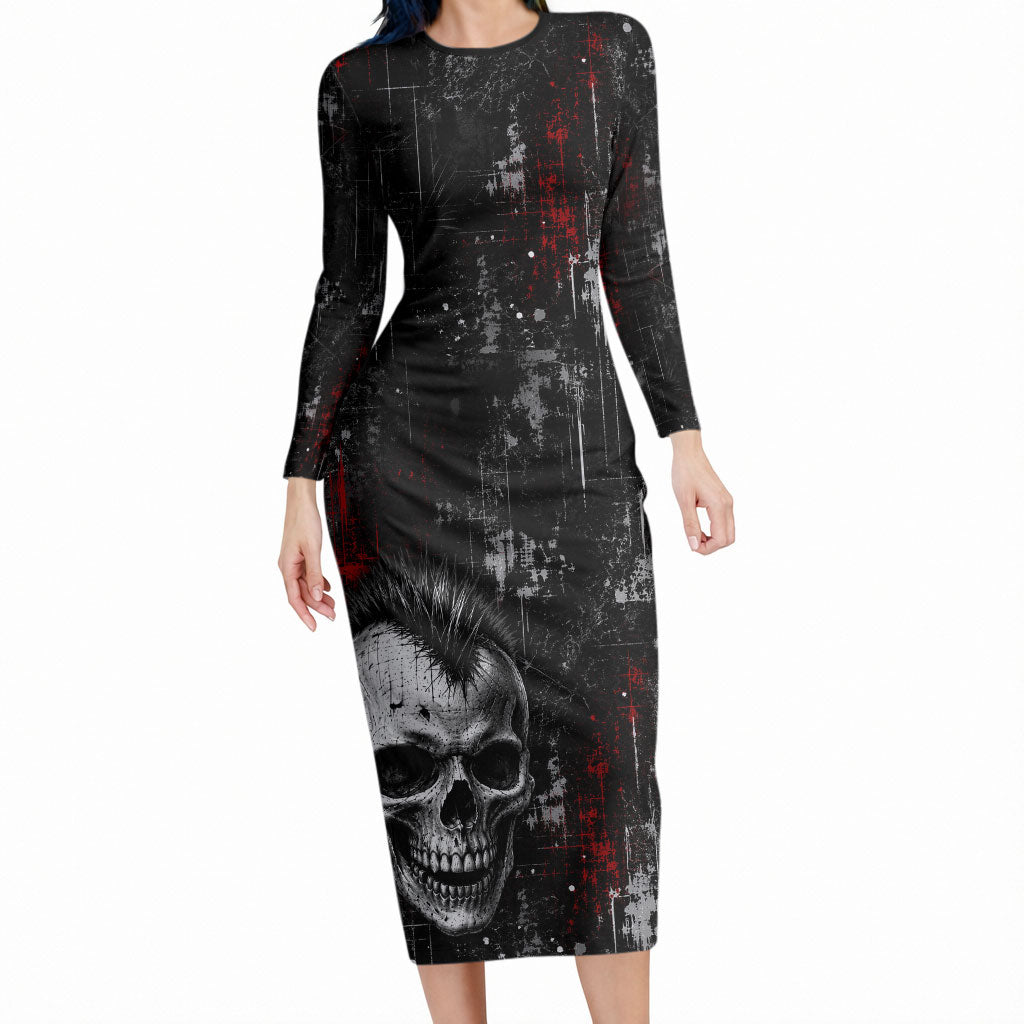 Generation X Mohawk Skull Long Sleeve Bodycon Dress Distressed Punk Rock Grunge