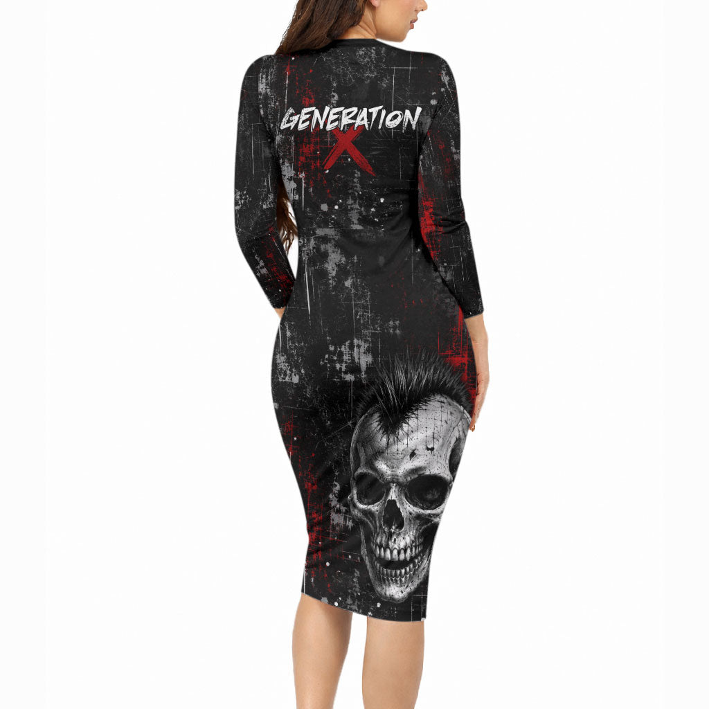 Generation X Mohawk Skull Long Sleeve Bodycon Dress Distressed Punk Rock Grunge