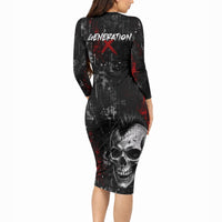 Generation X Mohawk Skull Long Sleeve Bodycon Dress Distressed Punk Rock Grunge