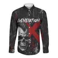 Generation X Mohawk Skull Long Sleeve Button Shirt Distressed Punk Rock Grunge