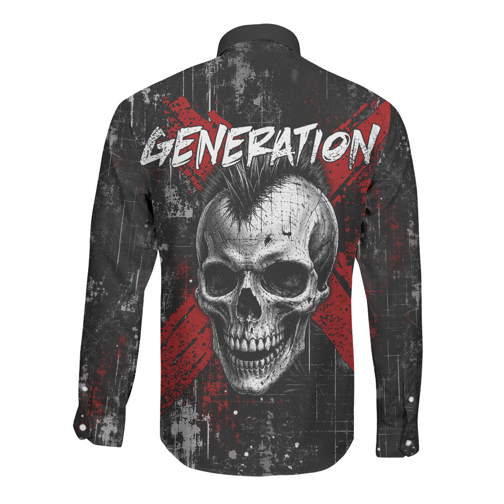 Generation X Mohawk Skull Long Sleeve Button Shirt Distressed Punk Rock Grunge