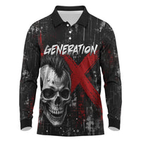 Generation X Mohawk Skull Long Sleeve Polo Shirt Distressed Punk Rock Grunge