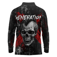 Generation X Mohawk Skull Long Sleeve Polo Shirt Distressed Punk Rock Grunge