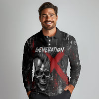 Generation X Mohawk Skull Long Sleeve Polo Shirt Distressed Punk Rock Grunge