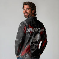 Generation X Mohawk Skull Long Sleeve Polo Shirt Distressed Punk Rock Grunge