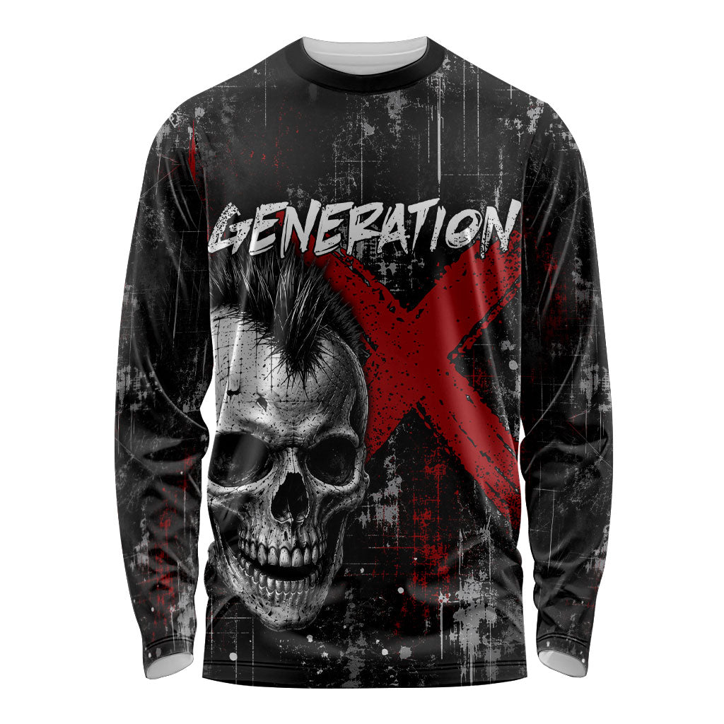 Generation X Mohawk Skull Long Sleeve Shirt Distressed Punk Rock Grunge