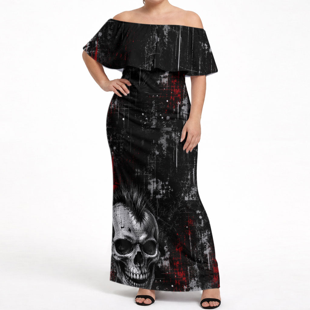 Generation X Mohawk Skull Off Shoulder Maxi Dress Distressed Punk Rock Grunge
